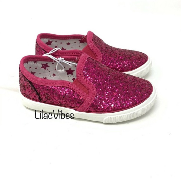 Cat & Jack Madigan Slip-On Sneakers Pink Glitter 5 - Picture 2 of 5